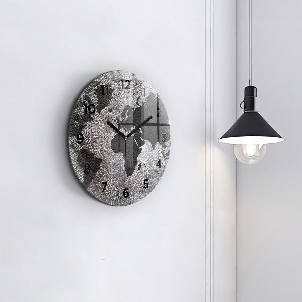 Round glass clock World map concrete