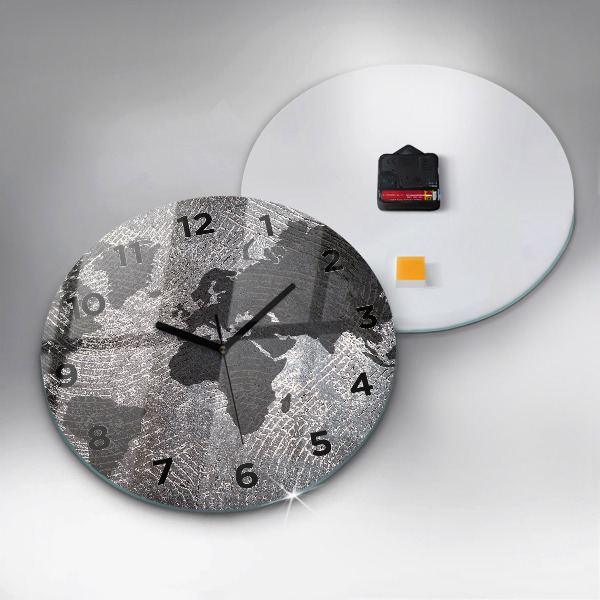 Round glass clock World map concrete