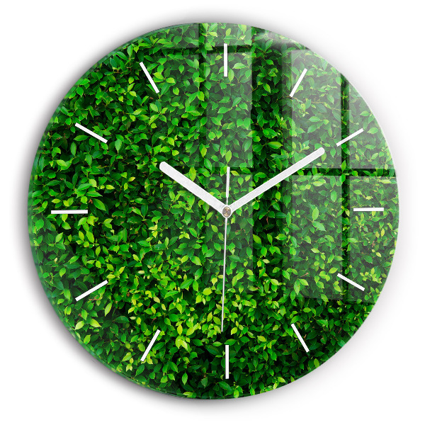 Round glass clock Hedge leaves