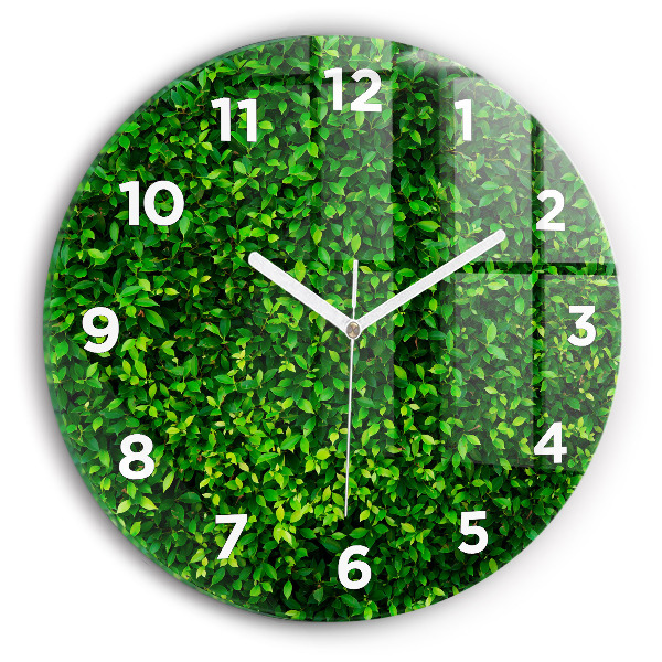 Round glass clock Hedge leaves