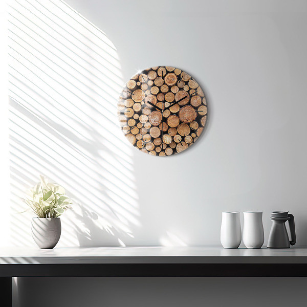 Round glass clock Tree rings