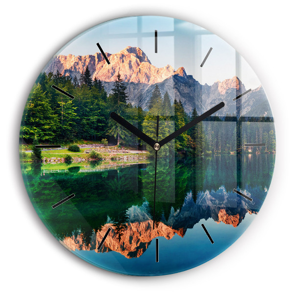 Round glass clock Lake landscape