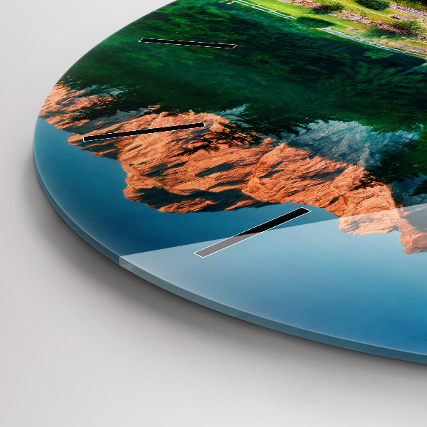 Round glass clock Lake landscape