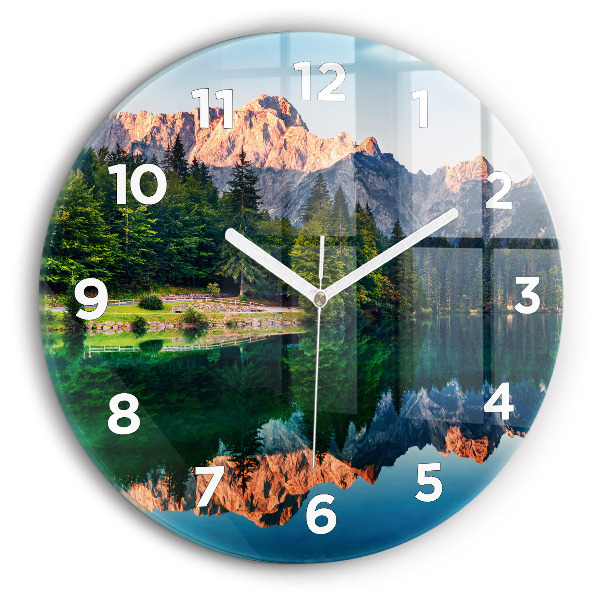 Round glass clock Lake landscape