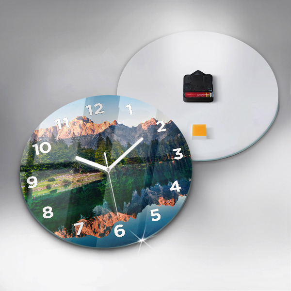 Round glass clock Lake landscape