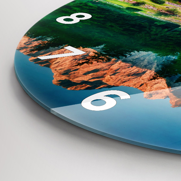 Round glass clock Lake landscape
