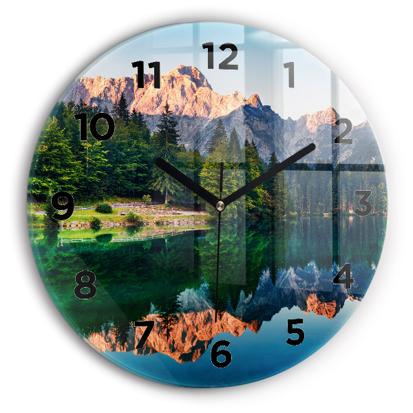 Round glass clock Lake landscape