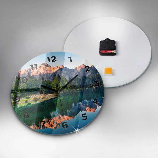 Round glass clock Lake landscape