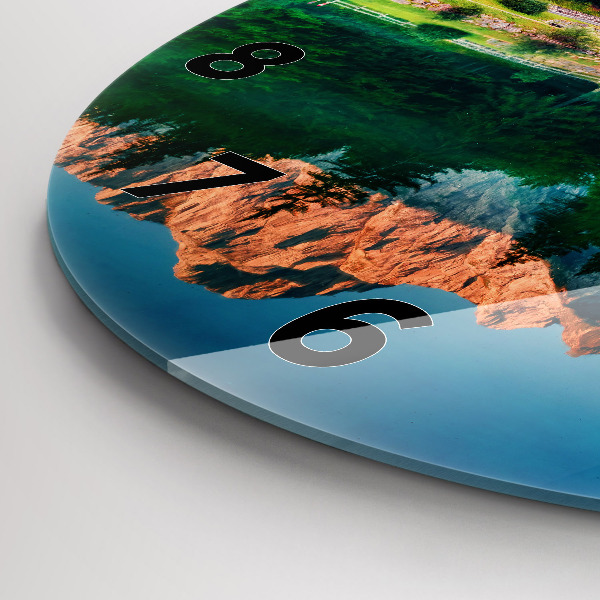 Round glass clock Lake landscape