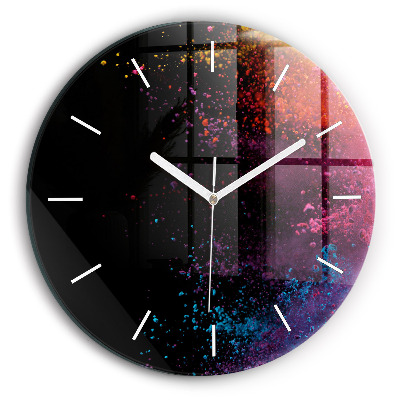 Round glass clock Explosion of colors