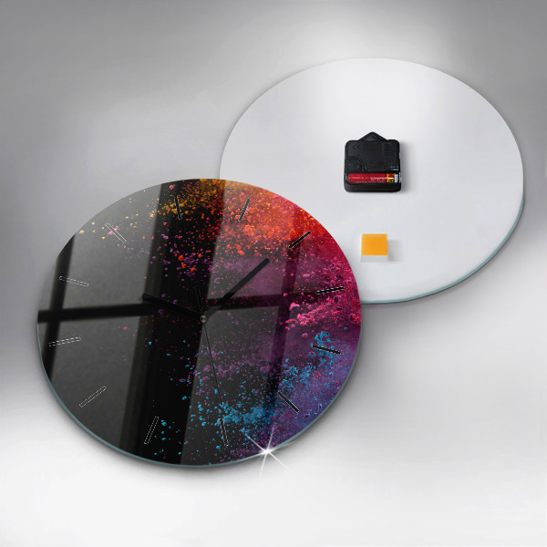 Round glass clock Explosion of colors