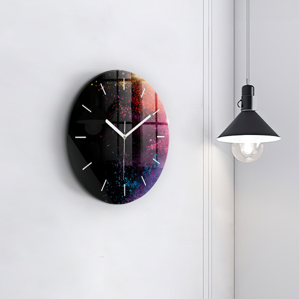 Round glass clock Explosion of colors
