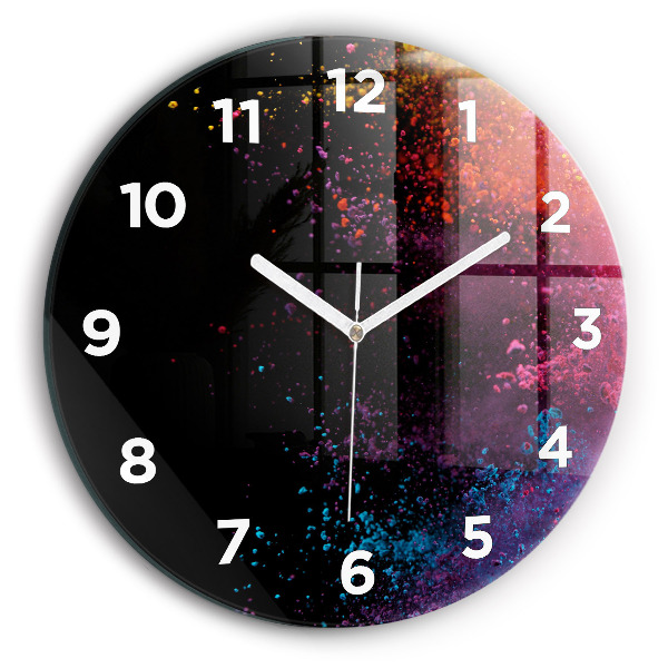 Round glass clock Explosion of colors