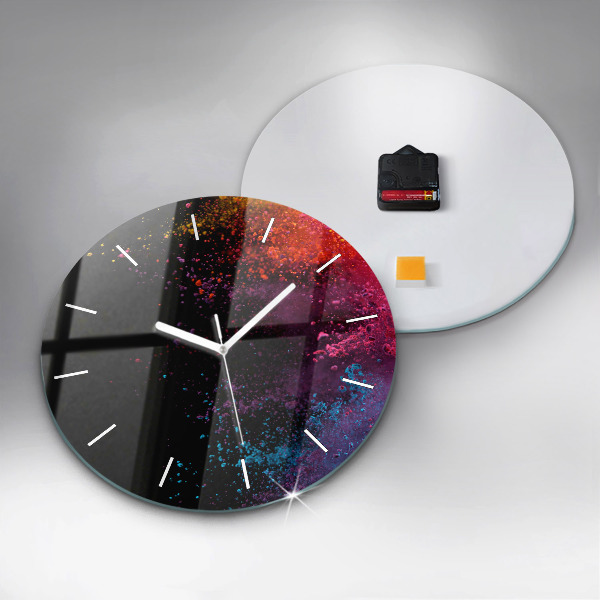 Round glass clock Explosion of colors