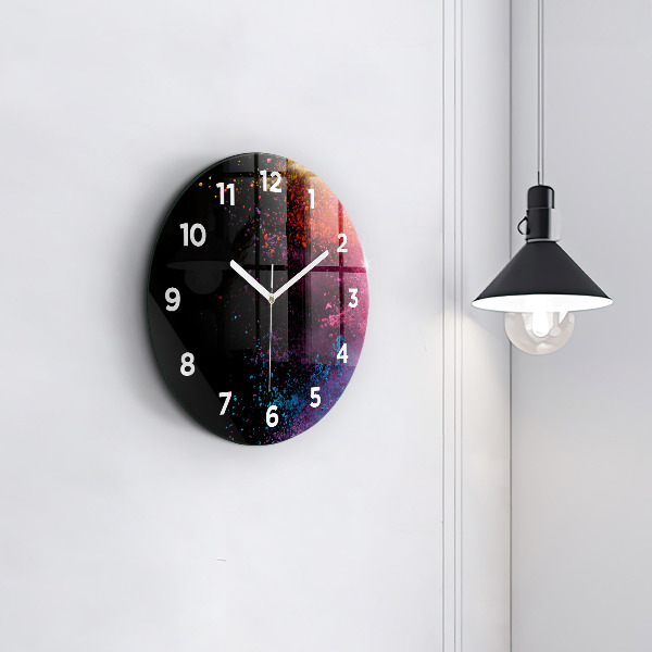 Round glass clock Explosion of colors
