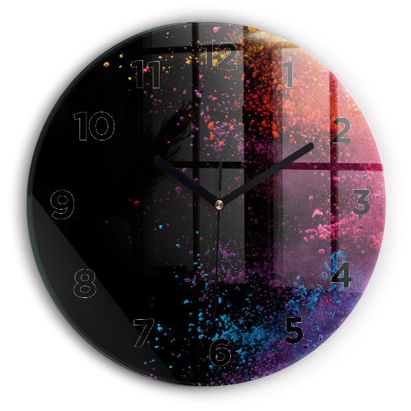 Round glass clock Explosion of colors