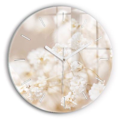 Round glass clock Small white flowers