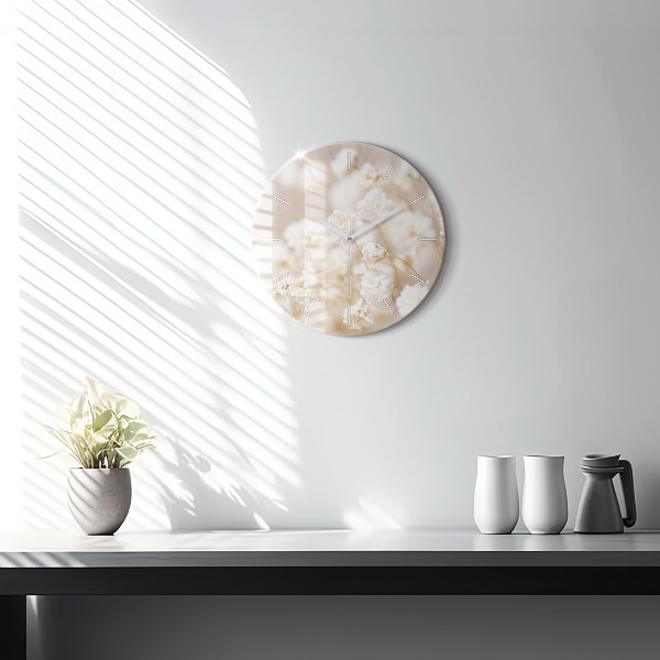 Round glass clock Small white flowers