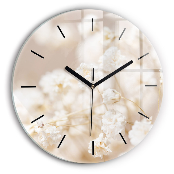 Round glass clock Small white flowers