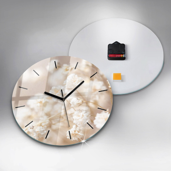 Round glass clock Small white flowers