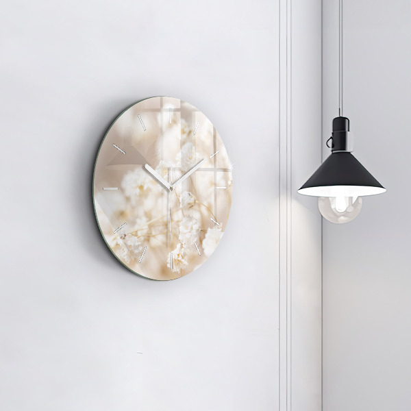 Round glass clock Small white flowers