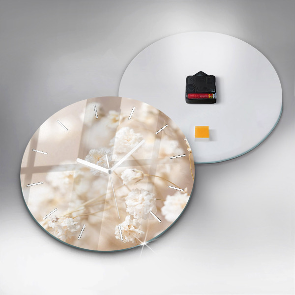 Round glass clock Small white flowers