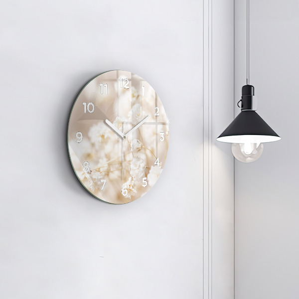 Round glass clock Small white flowers