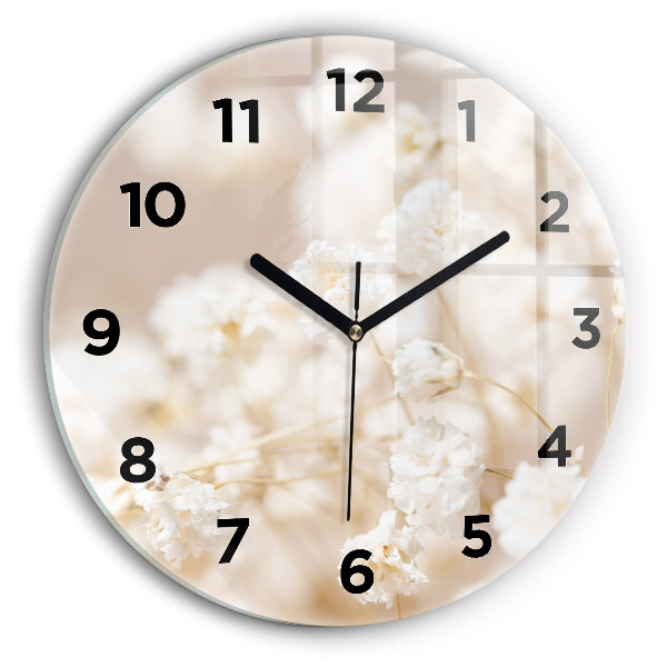 Round glass clock Small white flowers