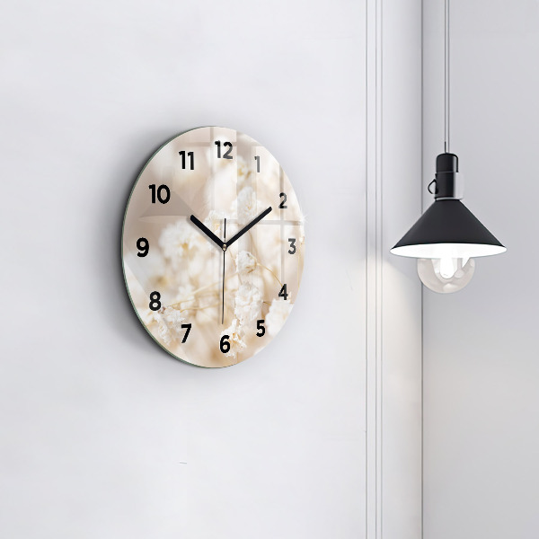 Round glass clock Small white flowers