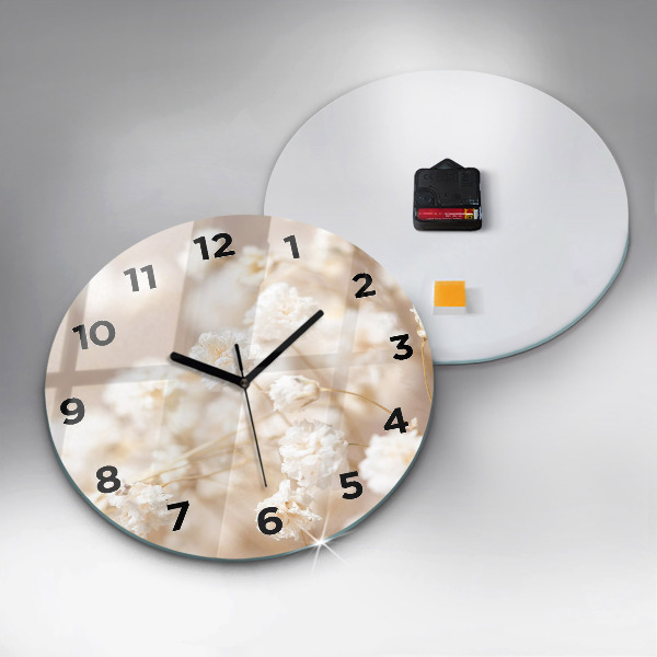 Round glass clock Small white flowers