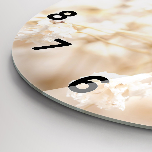 Round glass clock Small white flowers