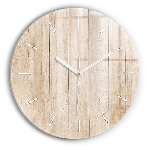 Round glass clock Wooden texture