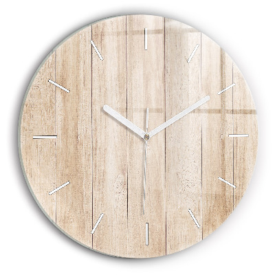 Round glass clock Wooden texture