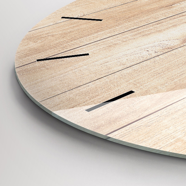 Round glass clock Wooden texture