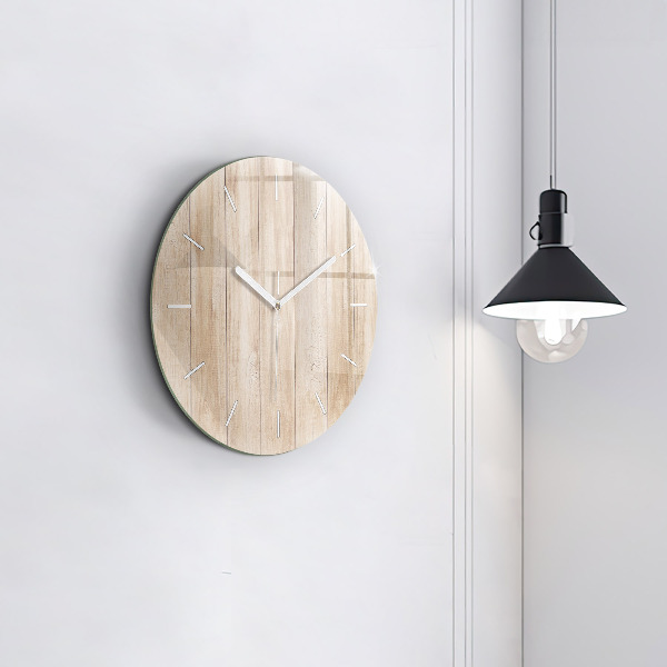 Round glass clock Wooden texture