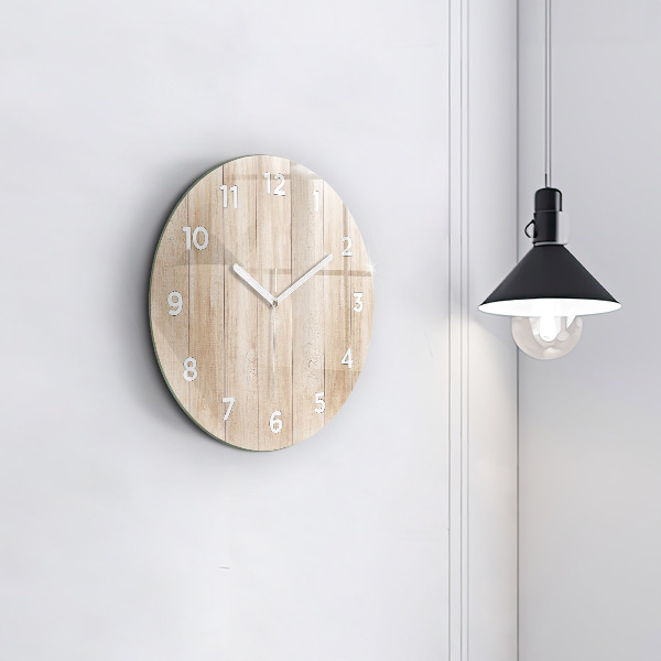 Round glass clock Wooden texture
