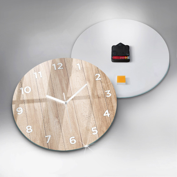 Round glass clock Wooden texture