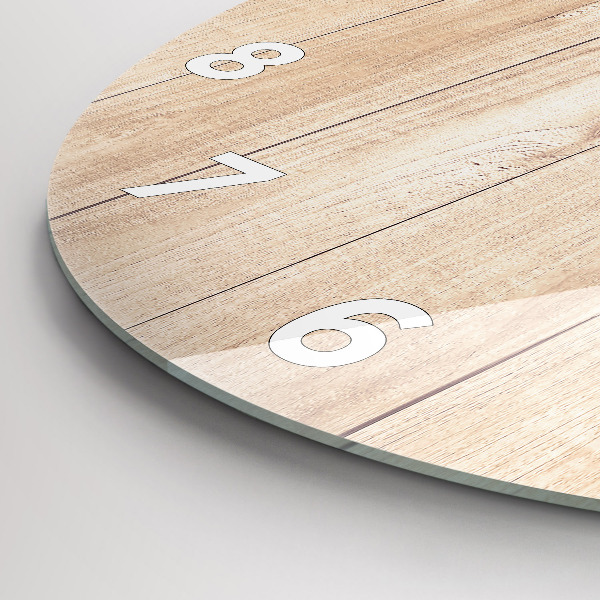 Round glass clock Wooden texture