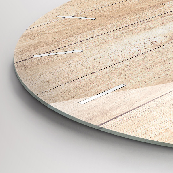 Round glass clock Wooden texture