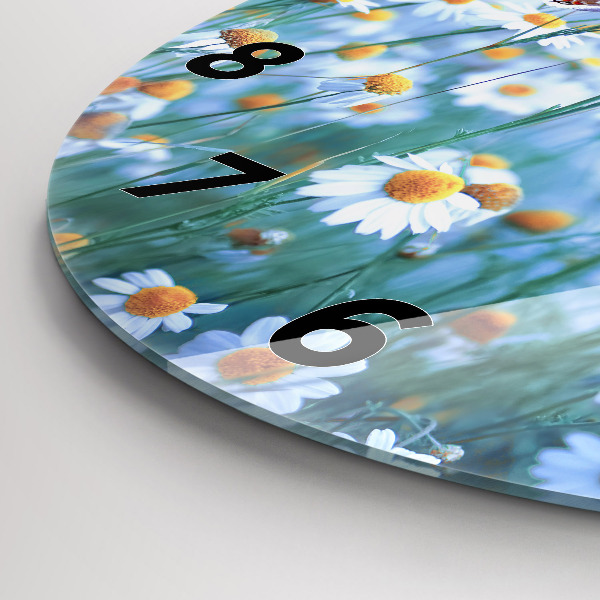 Round glass clock Butterfly in the meadow