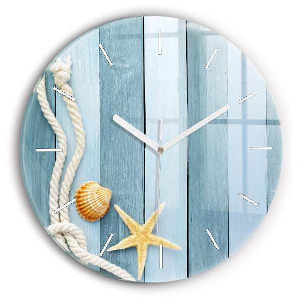 Round glass clock Boards stripes and shell