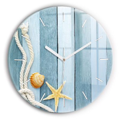Round glass clock Boards stripes and shell