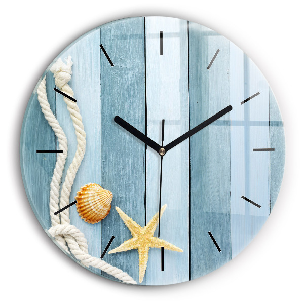 Round glass clock Boards stripes and shell