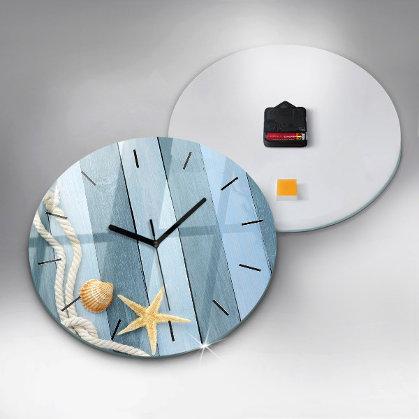 Round glass clock Boards stripes and shell