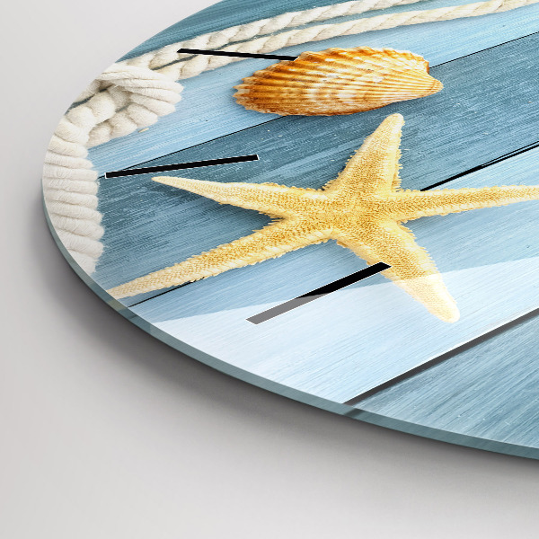 Round glass clock Boards stripes and shell