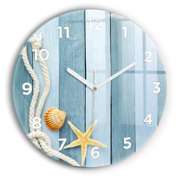 Round glass clock Boards stripes and shell