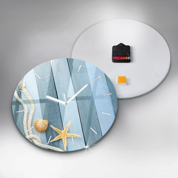 Round glass clock Boards stripes and shell