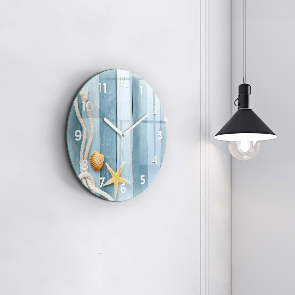 Round glass clock Boards stripes and shell