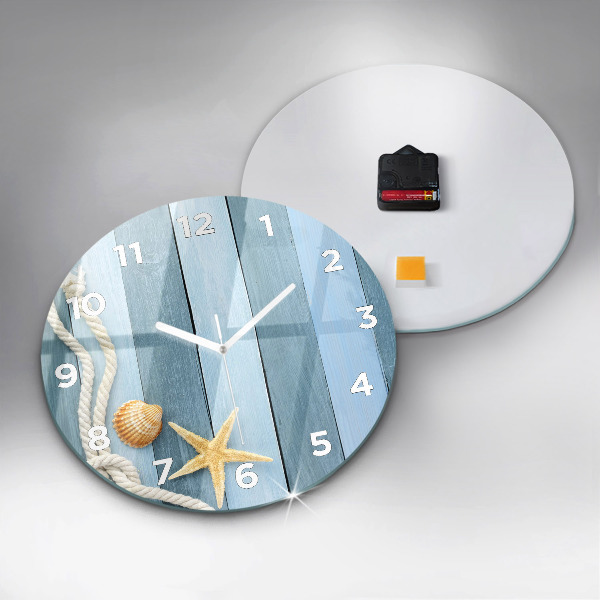 Round glass clock Boards stripes and shell