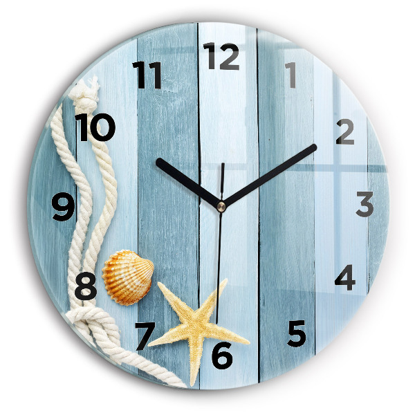 Round glass clock Boards stripes and shell